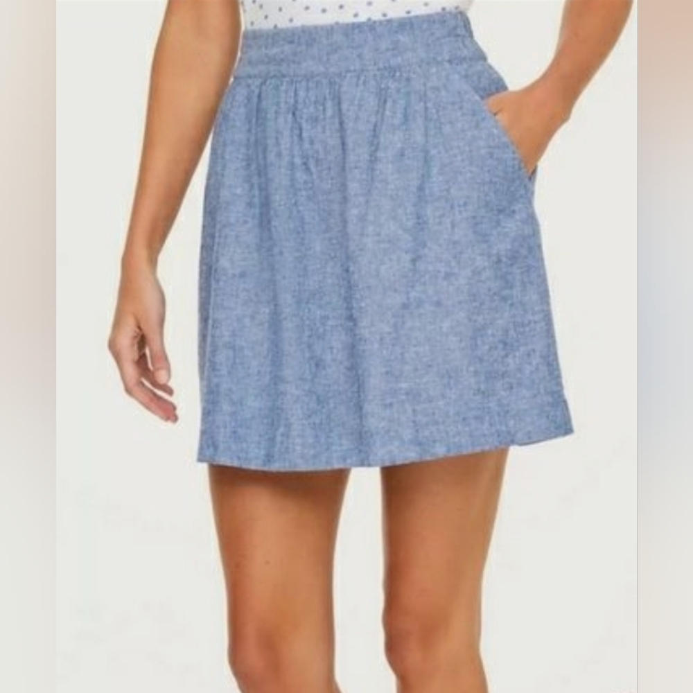 LOFT Blue Linen Blend Mini Skirt, Size XXS